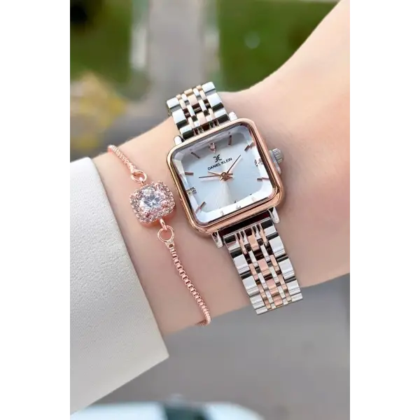 Rose Gümüş Renk 24 Mm Kadın Kol Saati ve Bileklik