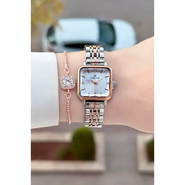 Rose Gümüş Renk 24 Mm Kadın Kol Saati ve Bileklik