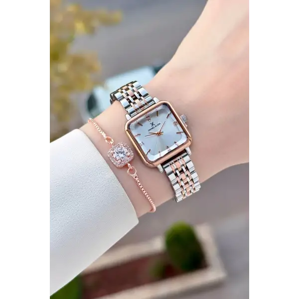 Rose Gümüş Renk 24 Mm Kadın Kol Saati ve Bileklik