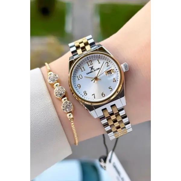 Gold Gümüş Renk 30 Mm Kadın Kol Saati ve Bileklik