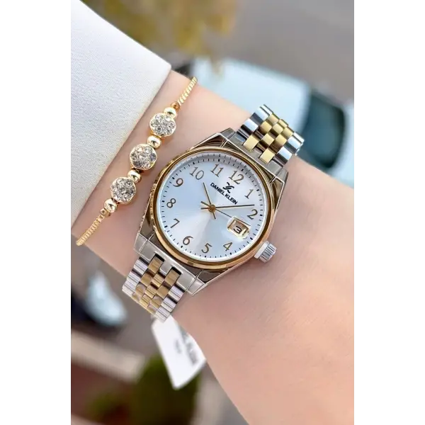 Gold Gümüş Renk 30 Mm Kadın Kol Saati ve Bileklik