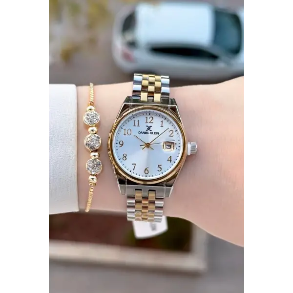 Gold Gümüş Renk 30 Mm Kadın Kol Saati ve Bileklik