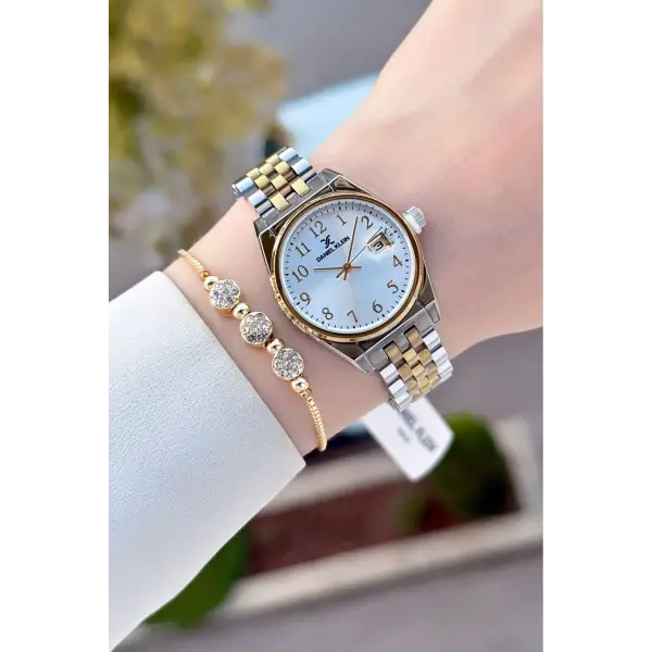 Gold Gümüş Renk 30 Mm Kadın Kol Saati ve Bileklik