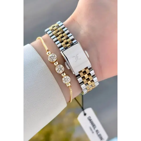 Gold Gümüş Renk 30 Mm Kadın Kol Saati ve Bileklik