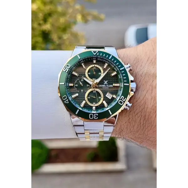 Kadranı Yeşil Kordonu Gold Gümüş Renk İç Göstergeleri Aktif Erkek Kol Saati