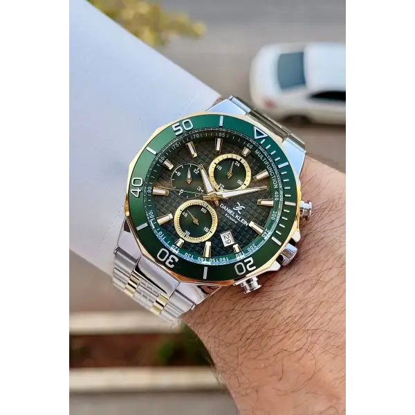 Kadranı Yeşil Kordonu Gold Gümüş Renk İç Göstergeleri Aktif Erkek Kol Saati