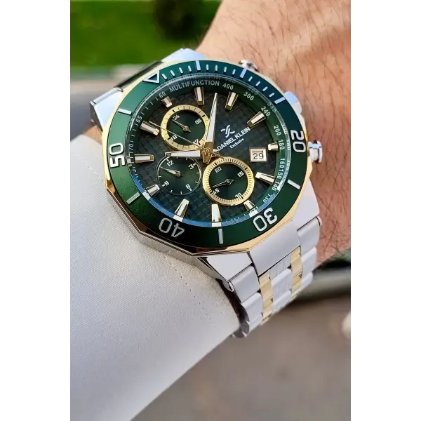 Kadranı Yeşil Kordonu Gold Gümüş Renk İç Göstergeleri Aktif Erkek Kol Saati