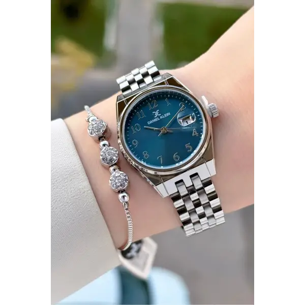 Kadranı Mavi Kordonu Rose Renk 30 Mm Kadın Kol Saati ve Bileklik