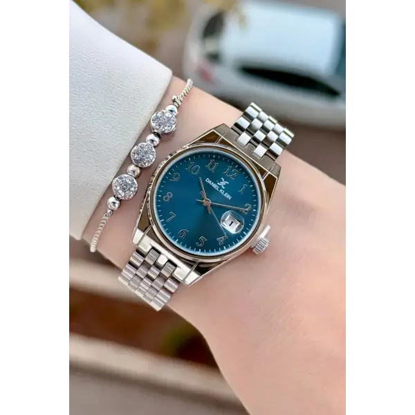 Kadranı Mavi Kordonu Rose Renk 30 Mm Kadın Kol Saati ve Bileklik