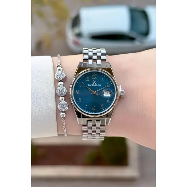 Kadranı Mavi Kordonu Rose Renk 30 Mm Kadın Kol Saati ve Bileklik