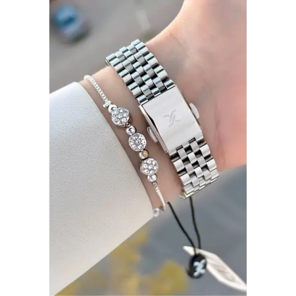 Kadranı Mavi Kordonu Rose Renk 30 Mm Kadın Kol Saati ve Bileklik