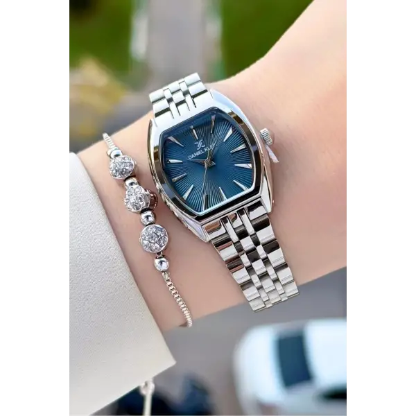 Kadranı Mavi Kordonu Gold Renk Kadın Kol Saati ve Bileklik