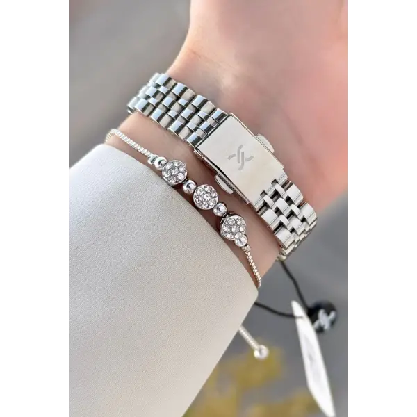 Kadranı Mavi Kordonu Gold Renk Kadın Kol Saati ve Bileklik