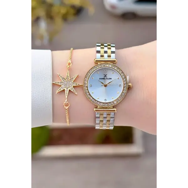 Gold Gümüş Renk 28 Mm Kadın Kol Saati ve Bileklik