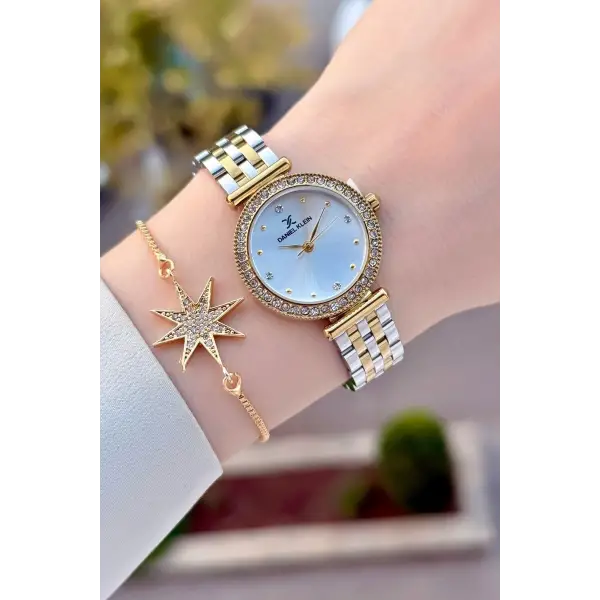 Gold Gümüş Renk 28 Mm Kadın Kol Saati ve Bileklik