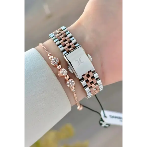 Rose Gümüş Renk 30 Mm Kadın Kol Saati ve Bileklik