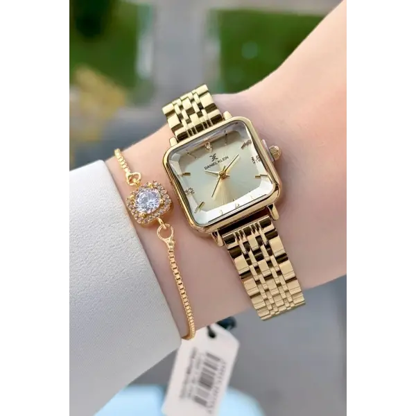 Kasası ve Kadranı Gold Renk 24 Mm Kadın Kol Saati ve Bileklik