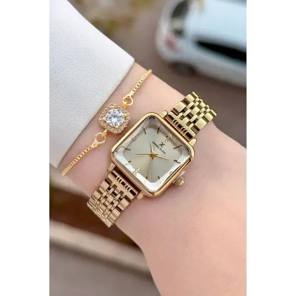 Kasası ve Kadranı Gold Renk 24 Mm Kadın Kol Saati ve Bileklik