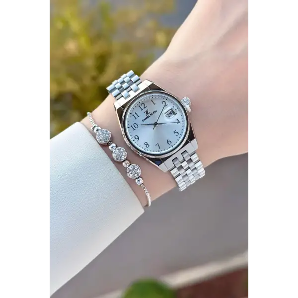 Gümüş Renk 30 Mm Kadın Kol Saati ve Bileklik