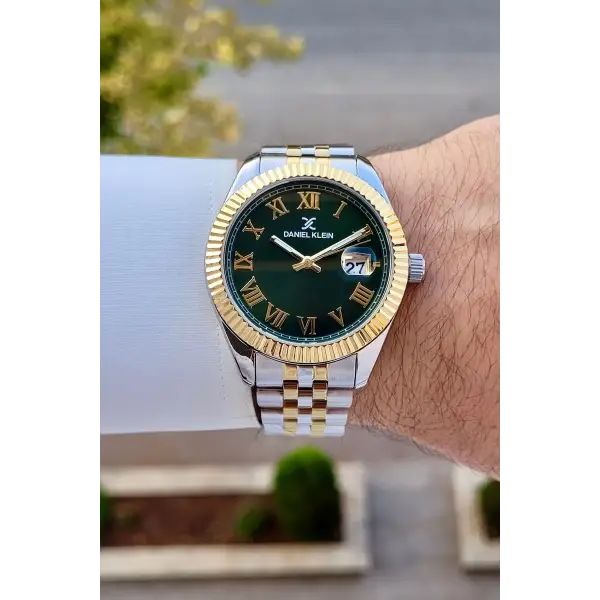 Kadranı Yeşil Kordonu Gold Gümüş Renk İç Göstergeleri Aktif Erkek Kol Saati