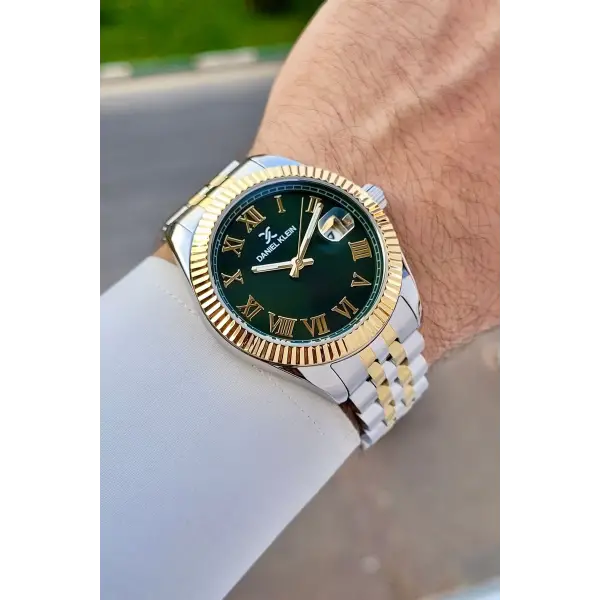 Kadranı Yeşil Kordonu Gold Gümüş Renk İç Göstergeleri Aktif Erkek Kol Saati