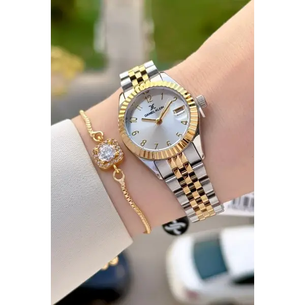 Gold Gümüş Renk 28 Mm Kadın Kol Saati ve Bileklik