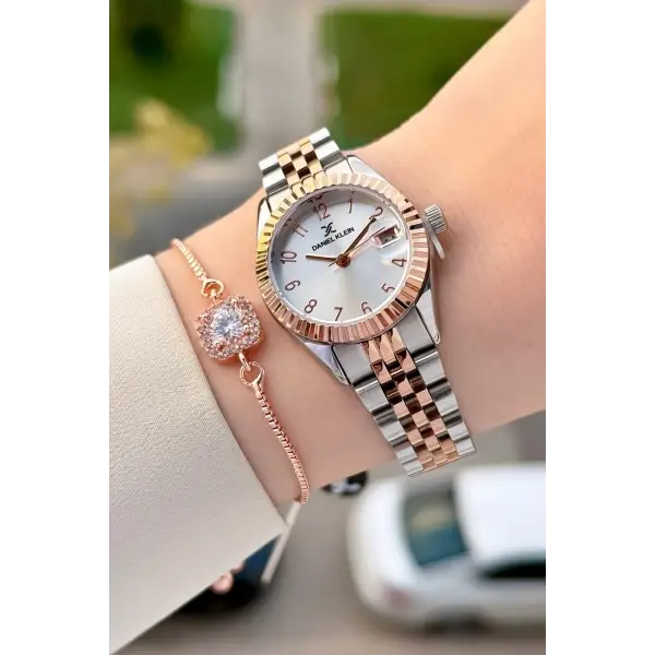 Rose Gümüş Renk 28 Mm Kadın Kol Saati ve Bileklik