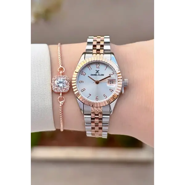 Rose Gümüş Renk 28 Mm Kadın Kol Saati ve Bileklik