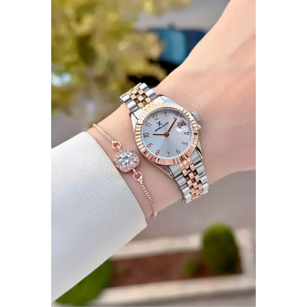 Rose Gümüş Renk 28 Mm Kadın Kol Saati ve Bileklik