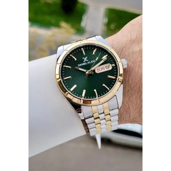 Kadranı Yeşil Kordonu Gold Gümüş Renk Foksiyonlu Erkek Kol Saati