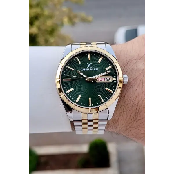 Kadranı Yeşil Kordonu Gold Gümüş Renk Foksiyonlu Erkek Kol Saati