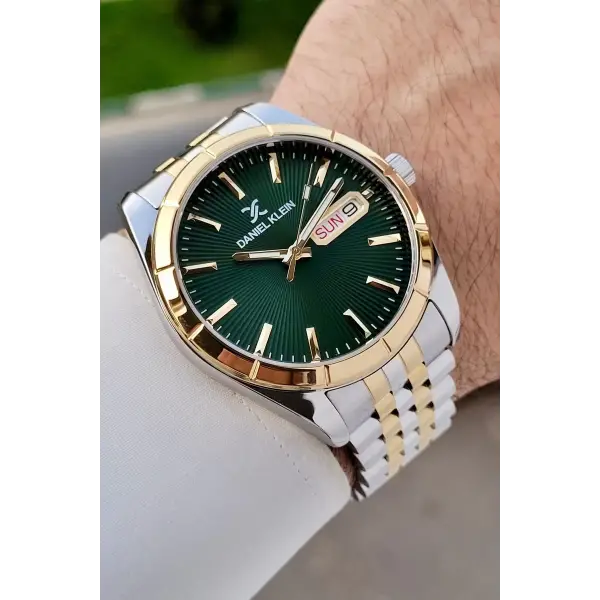 Kadranı Yeşil Kordonu Gold Gümüş Renk Foksiyonlu Erkek Kol Saati