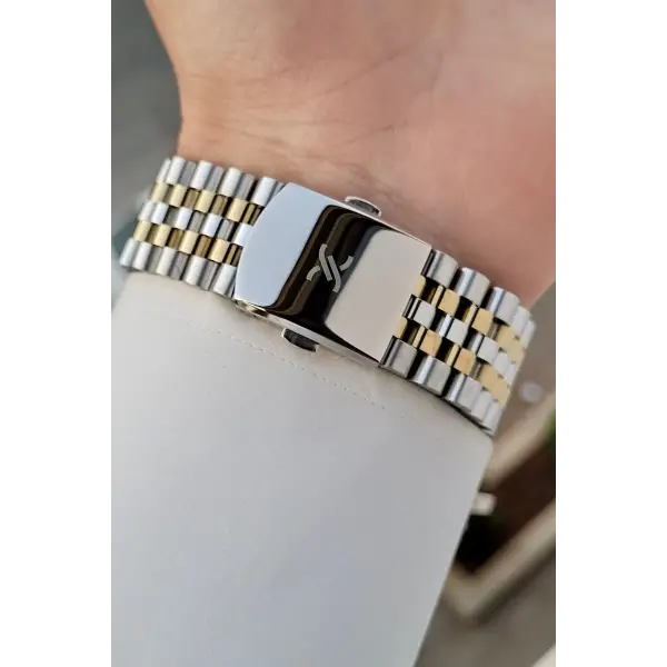 Kadranı Yeşil Kordonu Gold Gümüş Renk Foksiyonlu Erkek Kol Saati