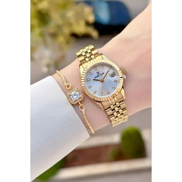 Gold Renk 28 Mm Kadın Kol Saati ve Bileklik