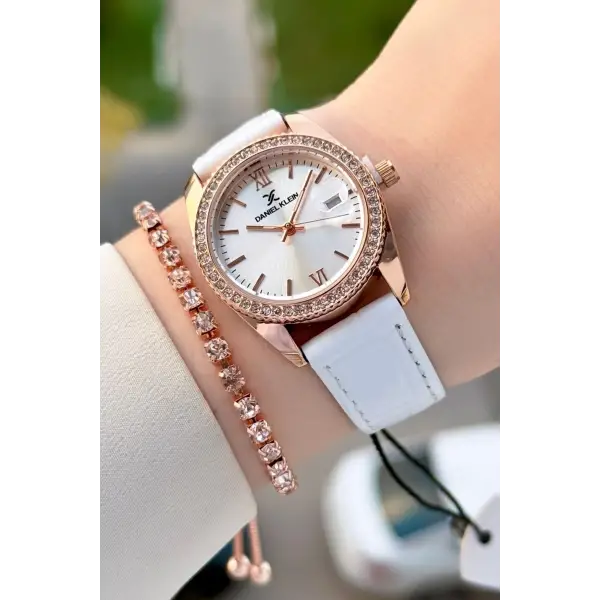 Kasası Rose Kordonu Beyaz Renk 30 Mm Kadın Kol Saati ve Bileklik