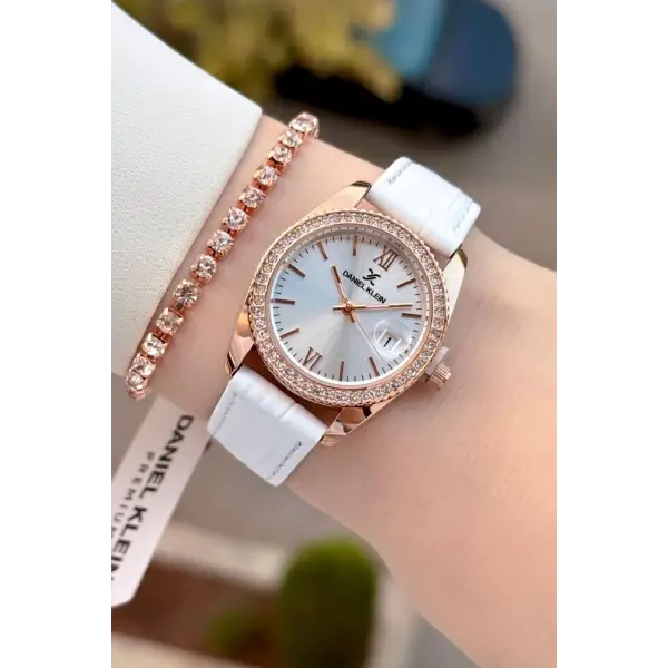 Kasası Rose Kordonu Beyaz Renk 30 Mm Kadın Kol Saati ve Bileklik