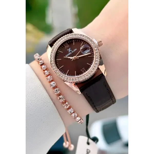 Kasası Rose Kordonu Kahverengi Renk 30 Mm Kadın Kol Saati ve Bileklik