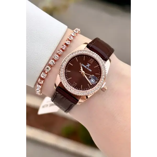 Kasası Rose Kordonu Kahverengi Renk 30 Mm Kadın Kol Saati ve Bileklik