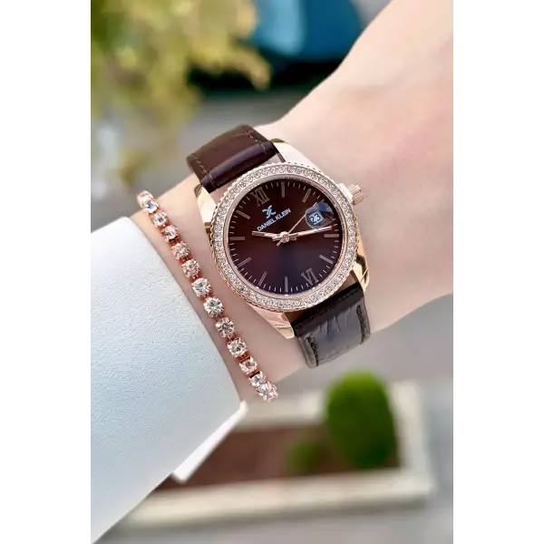 Kasası Rose Kordonu Kahverengi Renk 30 Mm Kadın Kol Saati ve Bileklik