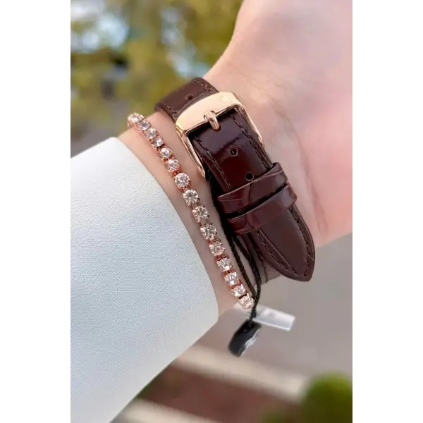 Kasası Rose Kordonu Kahverengi Renk 30 Mm Kadın Kol Saati ve Bileklik
