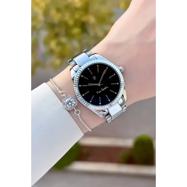 Gümüş Siyah Renk 36 mm Kadın Kol Saati