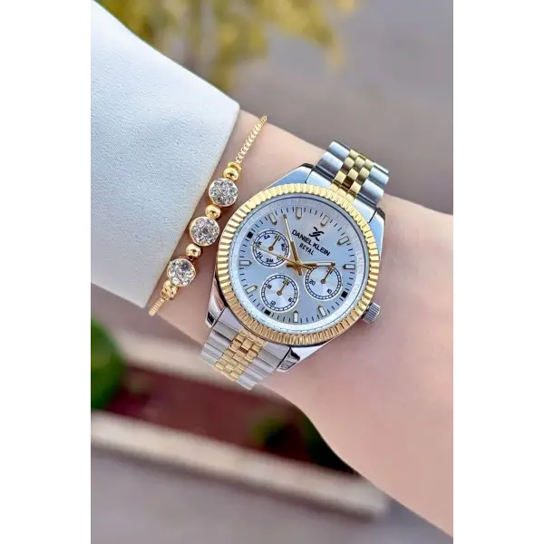 Gold Gümüş Renk Kadın Kol Saati ve Bileklik