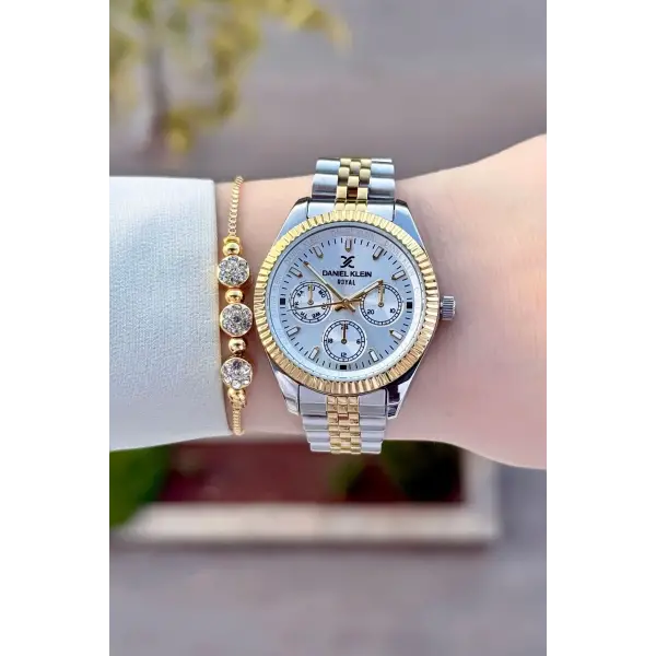 Gold Gümüş Renk Kadın Kol Saati ve Bileklik