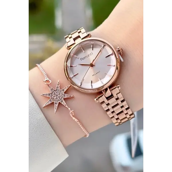 Rose Renk 35 Mm Kadın Kol Saati ve Bileklik