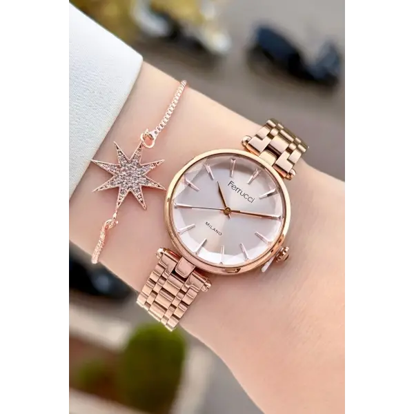 Rose Renk 35 Mm Kadın Kol Saati ve Bileklik
