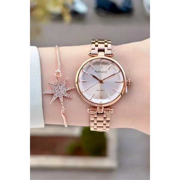 Rose Renk 35 Mm Kadın Kol Saati ve Bileklik