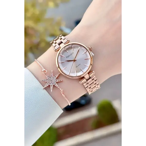 Rose Renk 35 Mm Kadın Kol Saati ve Bileklik