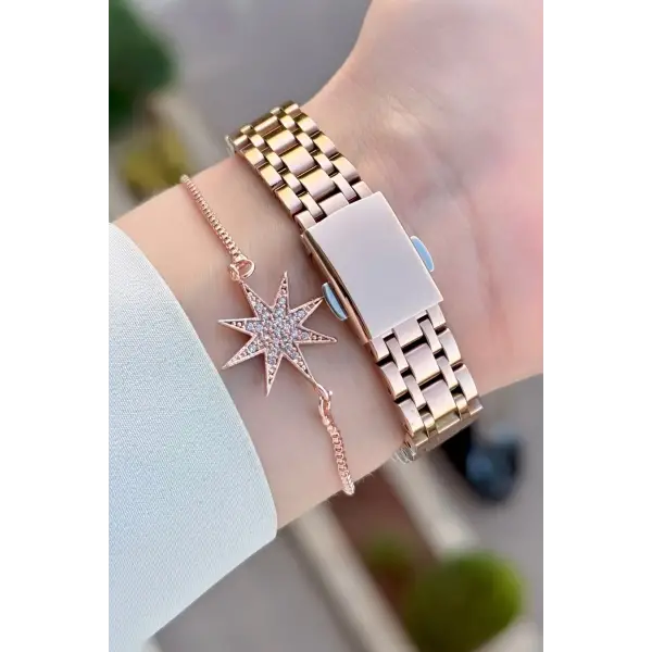 Rose Renk 35 Mm Kadın Kol Saati ve Bileklik