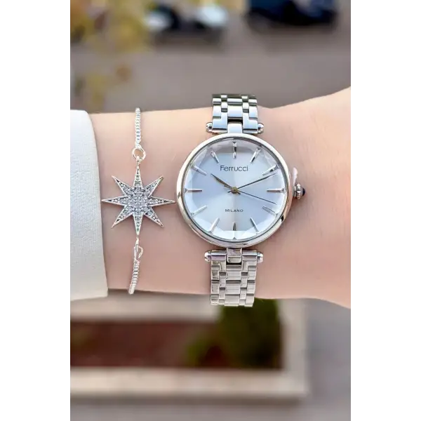 Gümüş Renk 35 Mm Kadın Kol Saati ve Bileklik