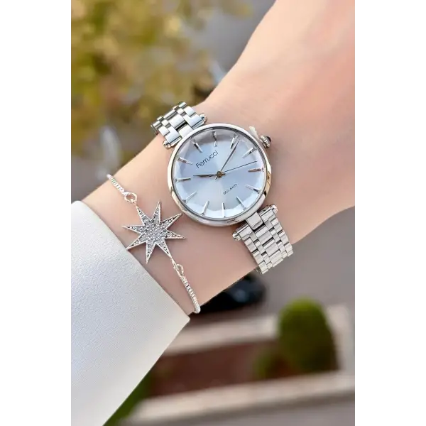 Gümüş Renk 35 Mm Kadın Kol Saati ve Bileklik